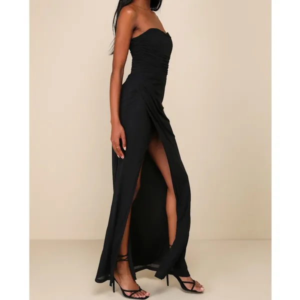 NEW Lulus Epitome of Allure Black Sheer Mesh Strapless Ruched Maxi Dress Medium - Image 3