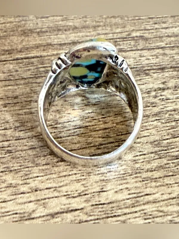 Silver Tone Ring Faux Turquoise No Size See Photos Southwestern Boho - Image 4