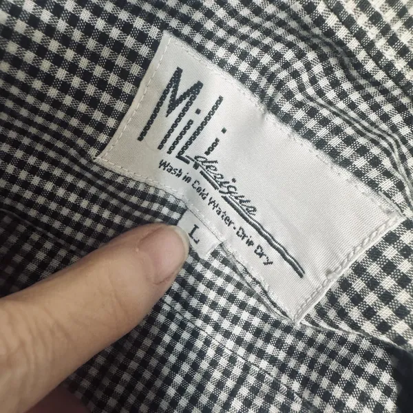 Mili Designs Vintage Gingham Fruit Embroidered Button Down Shirt Black White L - Image 6
