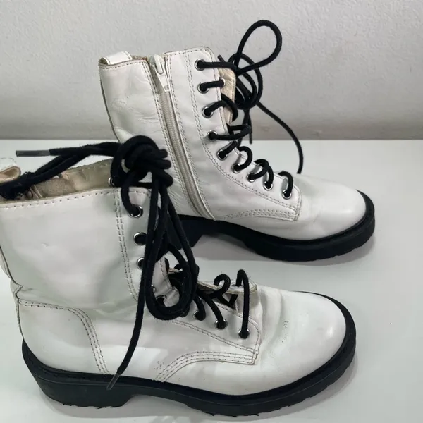 Steve Madden Combat Boots Women 5.5M Tornado White Round Toe Lace Up/Zip Moto - Image 3