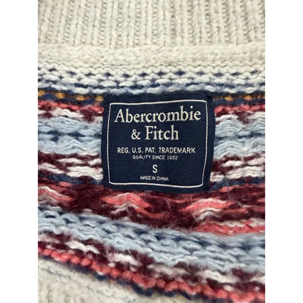 Abercrombie & Fitch Womens Fair Isle Off The Shoulder Sweater Cream Pink‎ Small - Image 3