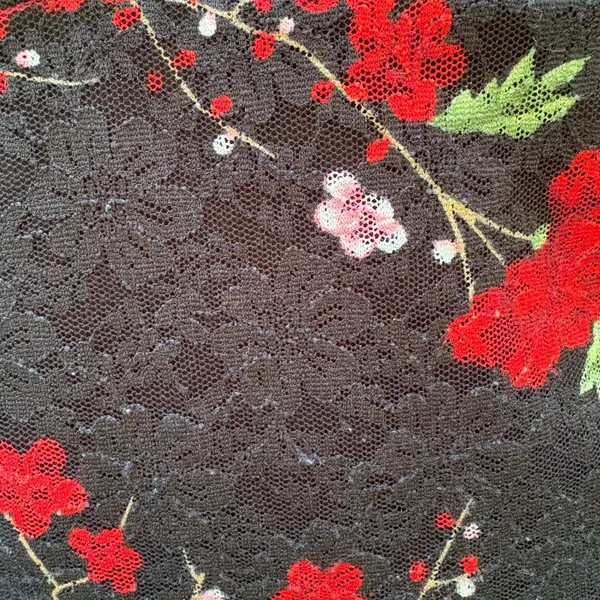 VTG Y2K Fashion Bug Floral Lace Top XL Black‎ Red Bell Sleeve Whimsigoth Vampy - Image 7