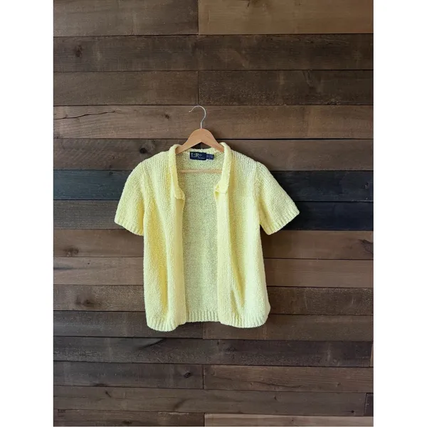 Vintage LeRoy Knitwear Butter Yellow Short Sleeve Cardigan Sweater - Image 8