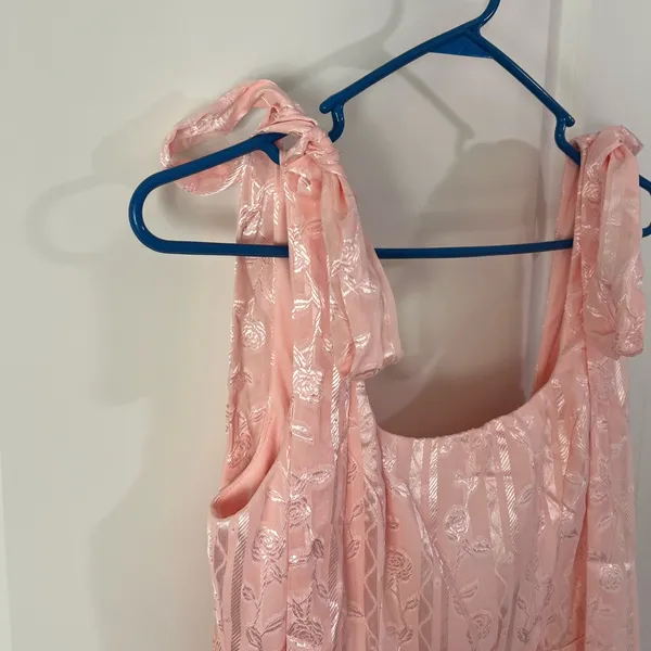 Lulus NWT Picturesque Allure Blush Pink Jacquard Tie Strap Maxi- Size Small - Image 4