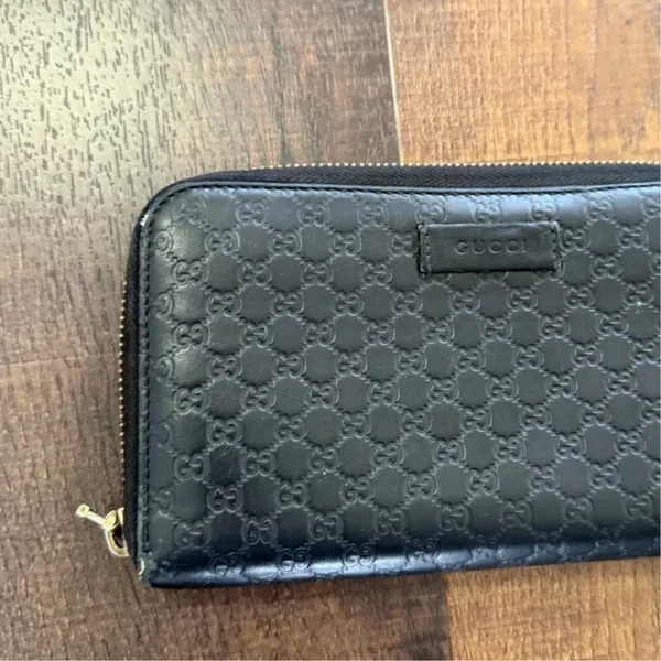 Gucci Guccissima Zip Around Wallet Black Leather GG Embossed Long Wallet - Image 2