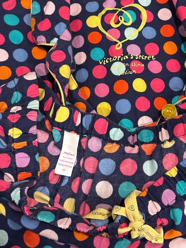 Victoria's Secret Pajama Set M Multi-Color Polka Dot 100% Cotton Button Up Pants - Image 15