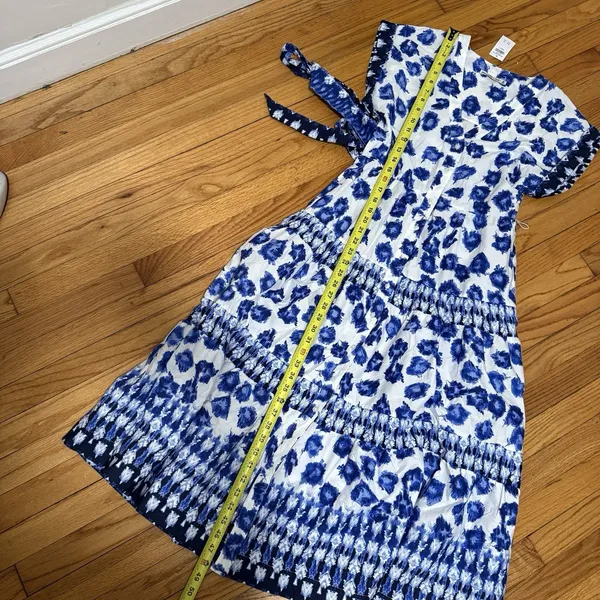 Abercombie NWT Blue Patterened Tiered Midi Tie Waist Shirt Dress Small Petite - Image 8