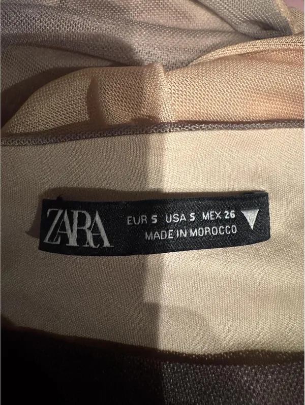 ZARA Sheer Ruched Sleeveless Tank Top Beige Mesh - Image 6