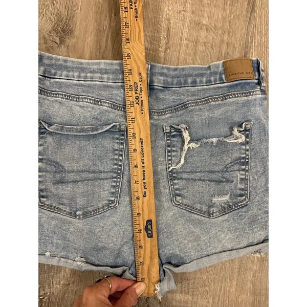 American Eagle Women's 14 Curvy Hi Rise Shortie Denim Shorts Distressed - Image 7