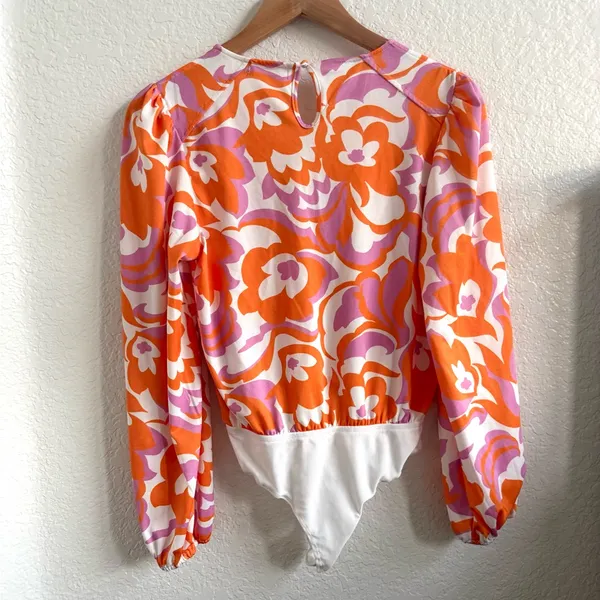 ASOS Skylar Rose Floral‎ Orange and Pink Top Bodysuit Size M - Image 4