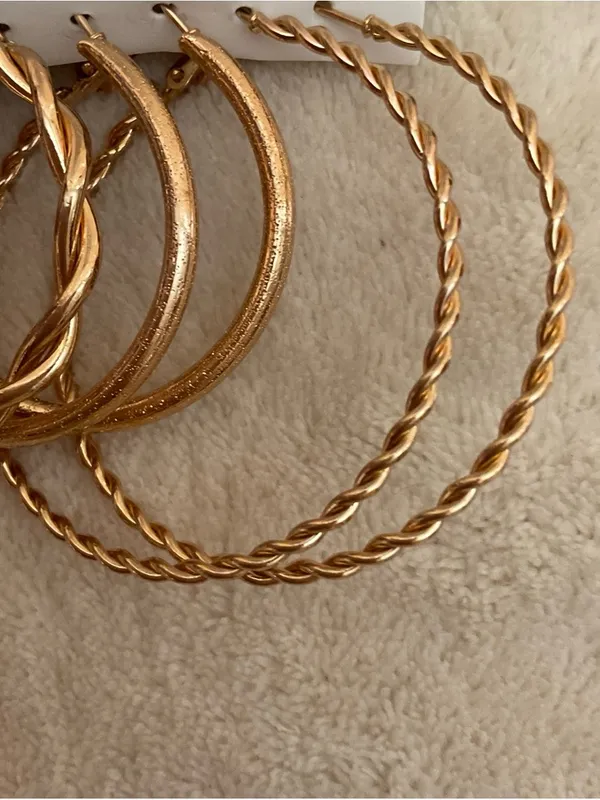 Fashion Jewelry Gold-Tone Mixed Hoop Earring Set - Image 4