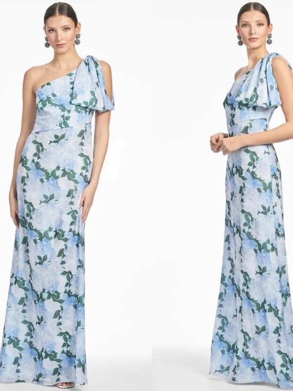 Sachin and Babi Chelsea One-Shoulder Evening Gown Glacial Peonies - Image 2