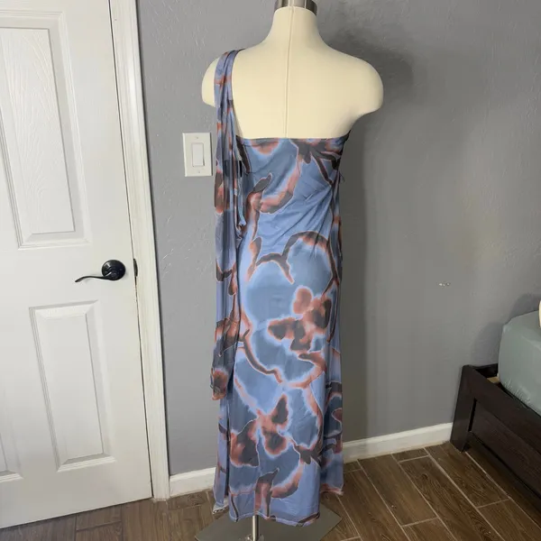 ASOS DESIGN midi dress with wrap around one shoulder in floral print, M - Image 2