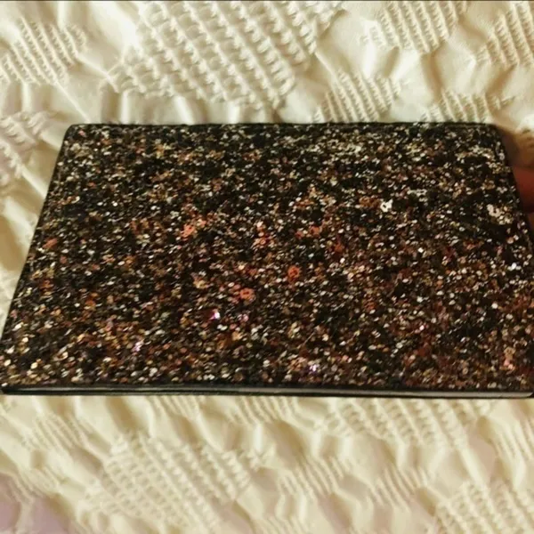 Kate Spade Black Gold Glitter Card Holder Saffiano PVC NWT - Image 5