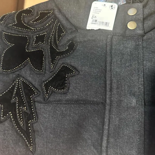 Free People RARE Fleur de Lis Black Denim Hoodie Puffer Jacket Medium NEW - Image 6