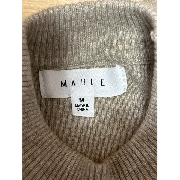 Mable Beige Khaki Tan Knit Long Sleeve Mock Neck Cropped Sweater Top Size M - Image 3