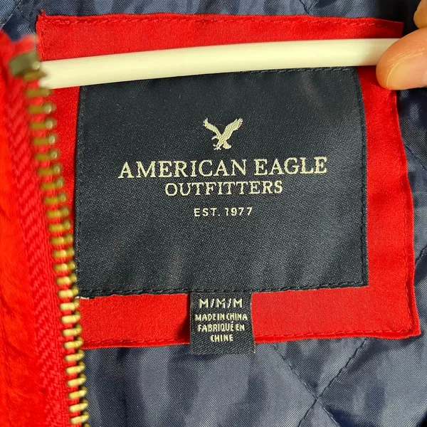 Vintage American Eagle Red Embroidered Bomber Jacket Floral Quilted Streetwear M - Image 6