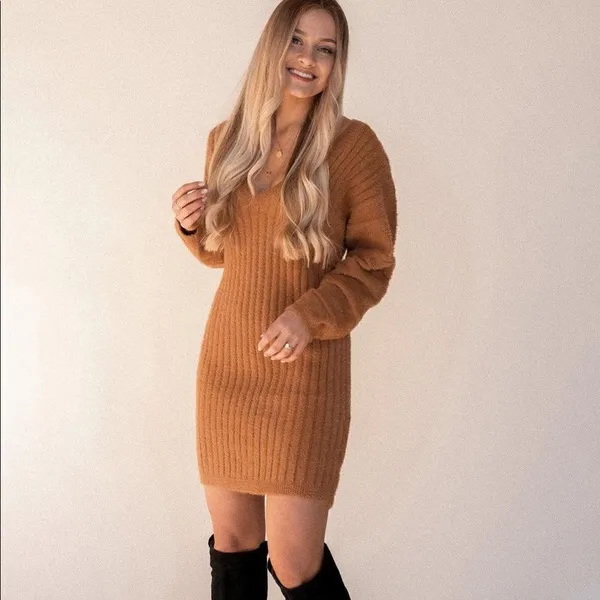✨ Dijon Fluffy Sweater Dress✨ Tan Size L - Image 3