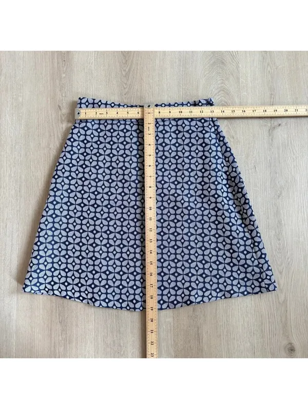 Anthropologie Hutch EUC Women's Blue White Geometric Print A-Line Skirt Size 0 - Image 5