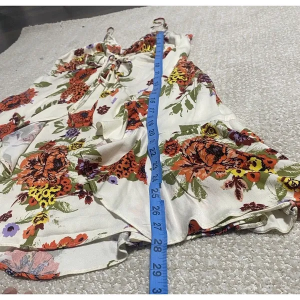 Free People Floral Ruched Ruffle Sleeveless Mini Sundress Ivory Multi Size M - Image 13