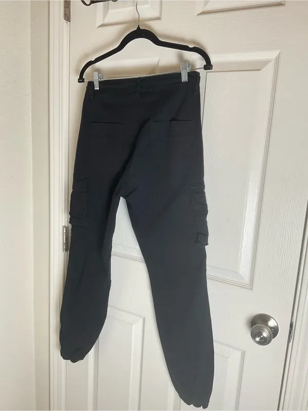AMERICAN BAZI Black Drawstring High Waist Cargo Jogger Pants Size M - Image 7