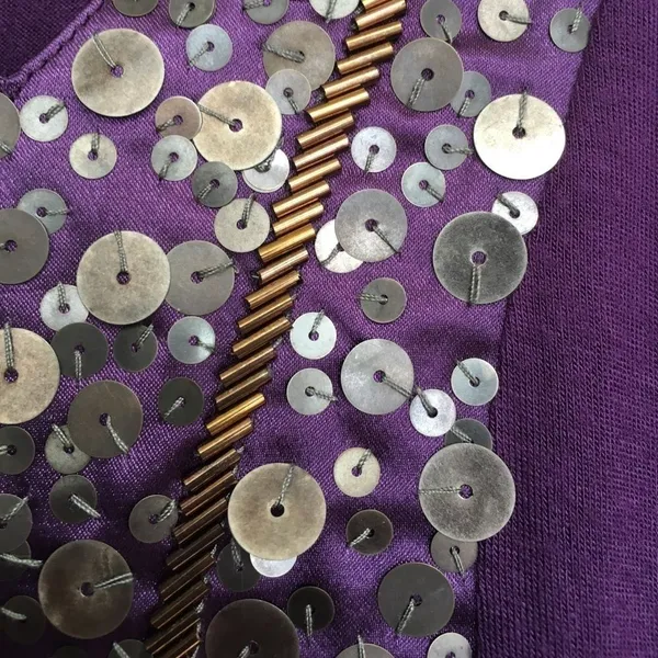 Rain Purple Disc Sequin Gold Bead V-Neck Viscose Top Small - Image 4
