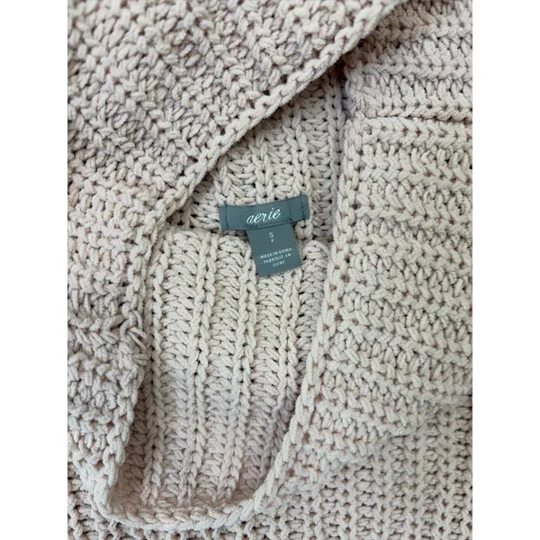 Aerie Women’s Small Blush Pink Chunky Knit Mock Neck Oversized Sweater Cozy - Image 2