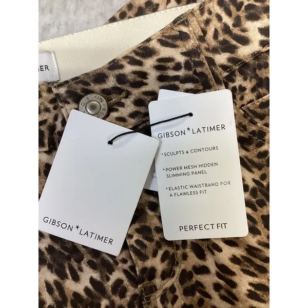 Gibson Latimer Leopard Print Perfect Fit Slimming Pants Brown Tan Womens 8 NEW - Image 4