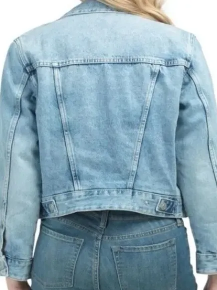 HM Light Wash Denim Sherpa Lined Boxy Jacket Size S Like New Trucker - Image 9