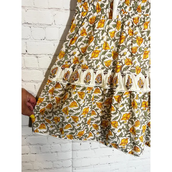 Anthropologie dRA Carmella Mini‎ Dress Floral Cotton Smocked Tiered Yellow White - Image 4