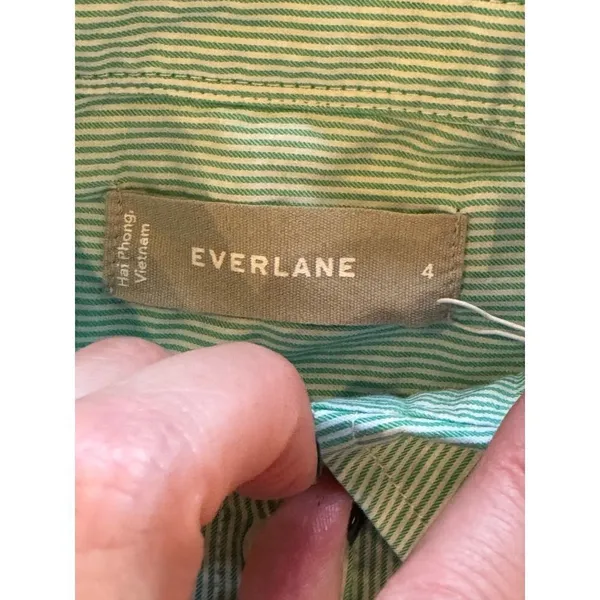Everlane Button Down Women 4 Green White Stripe NWT Cotton Relaxed Oxford Shirt - Image 8