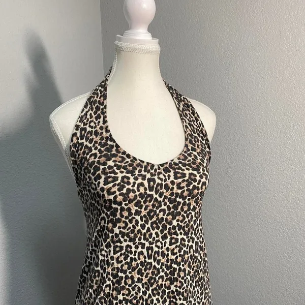 American Eagle Leopard Halter Dress Y2k Summer Euro Boho Coconut Girl - Image 2