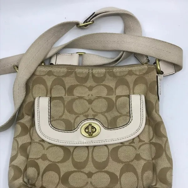 COACH Tan Cream Jacquard Fabric CrossBody Bag - Image 3