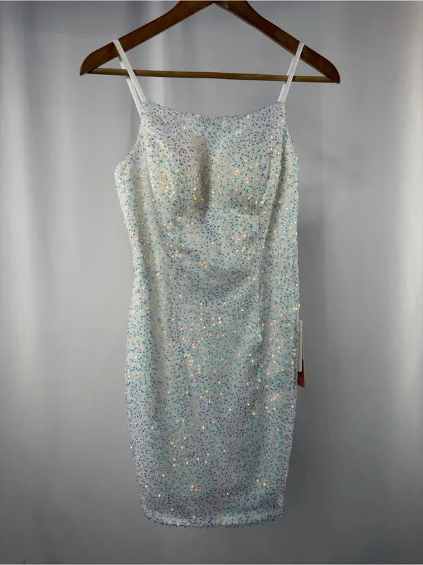 NWT Stacees‎ Sheath Column Square Neckline Sequined Mini Homecoming Dress White - Image 4