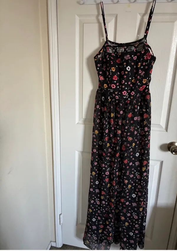 No Boundaries Black Floral Maxi Shorts Jumpsuit with Lattice Neckline - Image 2