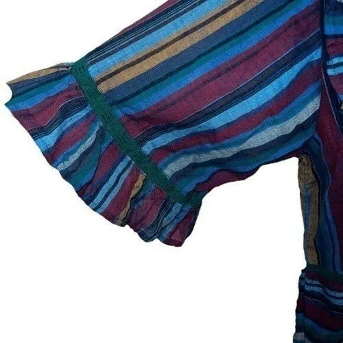 ANTHROPOLOGIE DRA LA Tabi Laurel Striped Ruffle Peplum Hem Blouse‎ NWOT M - Image 4