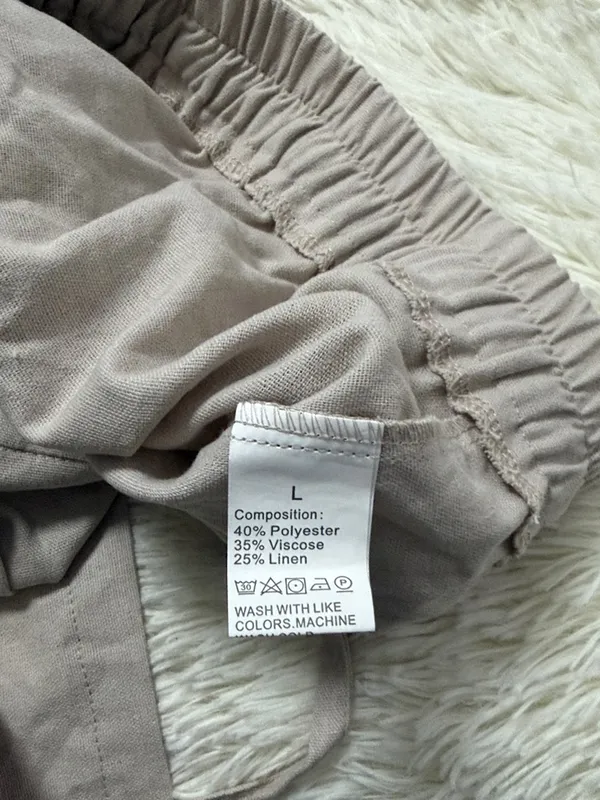 Women's Drawstring Shorts in Taupe Brown Size L - Image 3