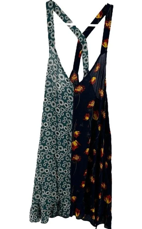Free People Back To Back Tank Slip Dress Patchwork Boho Floral Blue Combo Small - Image 3