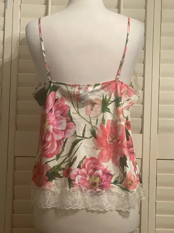 Express White Floral Satin Lace Trim Cami - Image 6