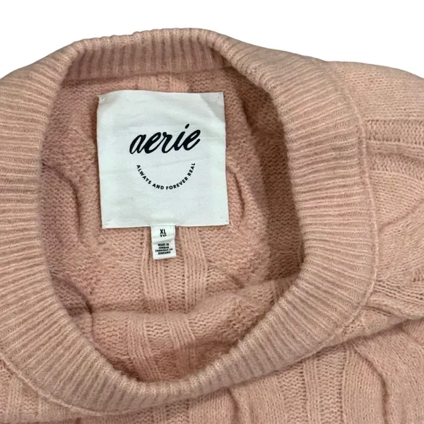 Aerie Unreal Cable Knit‎ Sweater Womens XL Pink Crewneck Pullover Casual Soft - Image 3
