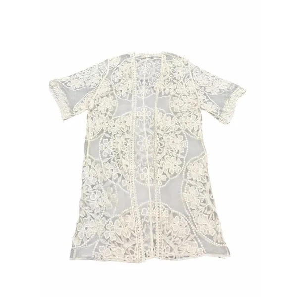 Kimono Duster‎ Womens Small Ivory Sheer Lace Embroidered Open Front Boho Fairy - Image 2