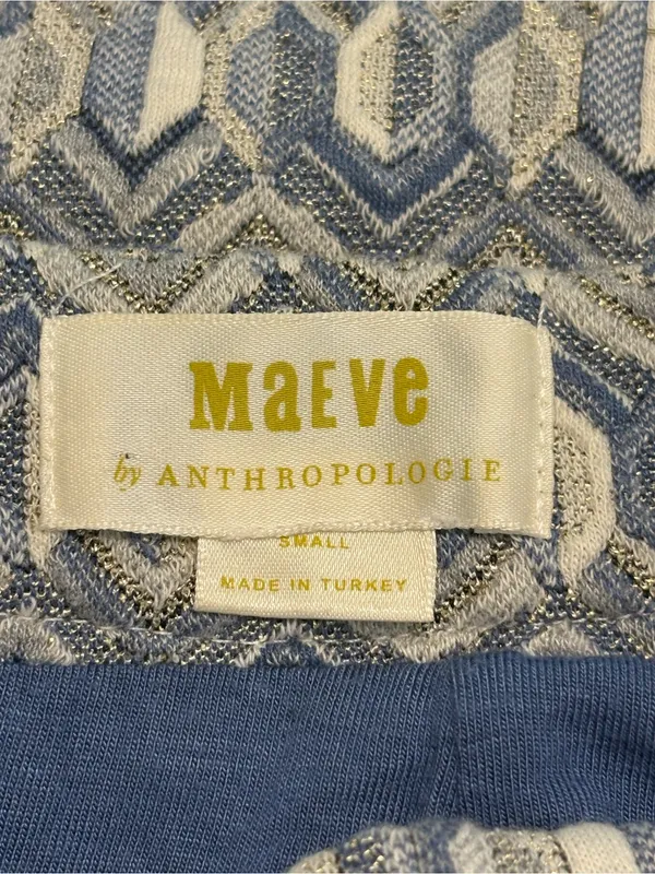 Maeve by Anthropologie Blue and Cream Geometric Knit Pencil Skirt Size Small - Image 5
