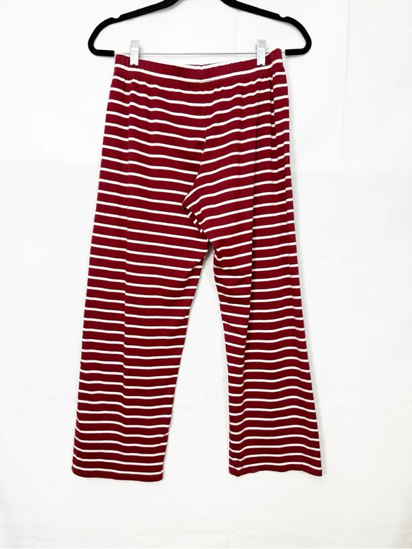 Lake Pajamas Pima Cotton Wide Leg Pajama Lounge Pants Stripe Bordeaux Maroon - Image 3