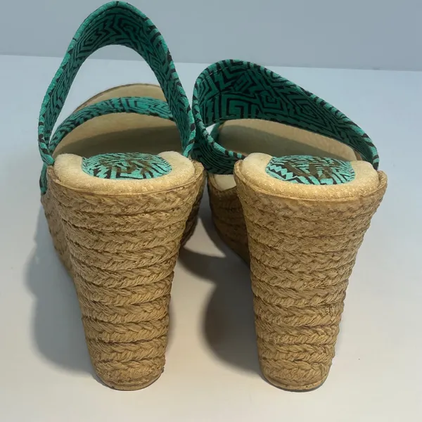 Sbicca Vintage Collection Kelli Turquoise‎ Geometric Espadrille Wedge Sandals 9 - Image 5