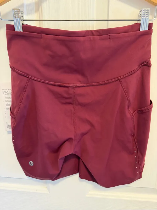 Lululemon Fast and Free High-Rise Short 6" *Pockets Burgundy bay Size 8 - Image 2