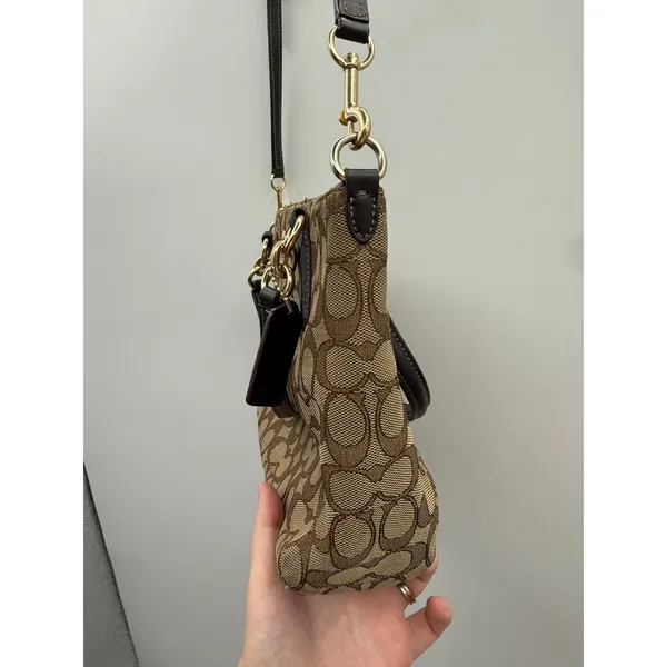 Coach Kelsey Satchel Crossbody Bag Khaki Brown Signature C Jacquard‎ Canvas - Image 8
