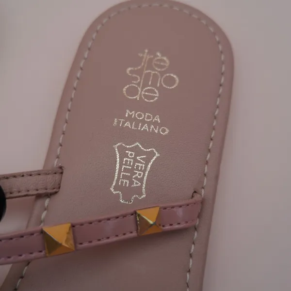 Tre Mode Moda Italiano Pink Studded Gladiator Thong Sandals 38 Patent Leather‎ - Image 3