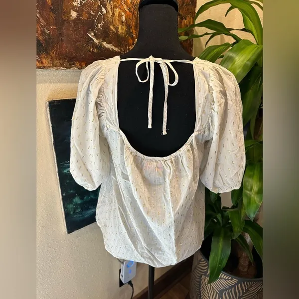 EUC Hester & Orchard Cotton Peasant Button Down Top MEDIUM Gold - Image 2