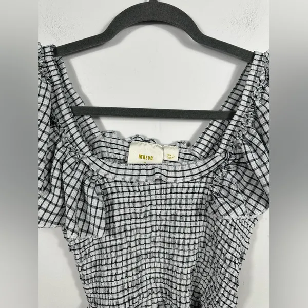 Maeve Anthropologie Smocked‎ Gingham Crop Top Women’s Small White Off Shoulder - Image 5
