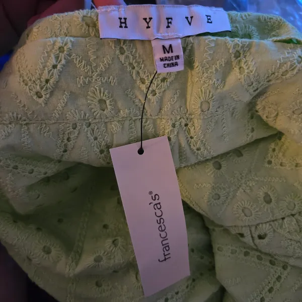 Francesca's HYFVE Lime Green Ruffle Trim Embroidered Eyelet Floral Wrap Skirt M - Image 5